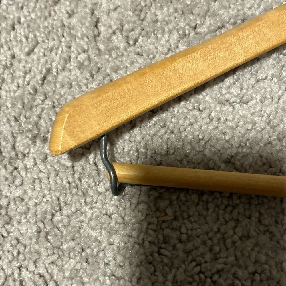 2 Vintage WISHBONE BATTS Wooden Suit Hangers Grand Rapids MI